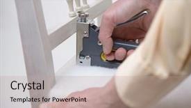  Presentation with directors chair - Presentation theme having upholster - man upholstering a chair seat background and a coral colored foreground