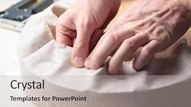  Presentation with abstract round shapes - Audience pleasing slide deck consisting of upholster - man upholstering a round stool backdrop and a mint green colored foreground