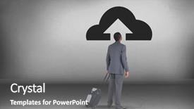 Presentation with cloud - Audience pleasing presentation consisting of upload cloud icon above businessman backdrop and a gray colored foreground