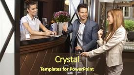  Presentation with hotel - Colorful PPT theme enhanced with upon arrival at hotel reception backdrop and a tawny brown colored foreground