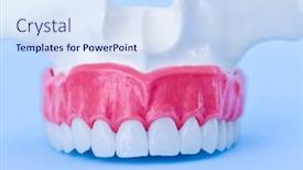  Presentation with human anatomy - PPT layouts having upper-human-jaw-with-teeth background and a sky blue colored foreground