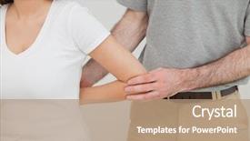  Presentation with metabolic doctor examining - Audience pleasing slide deck consisting of upper limb - close-up of a doctor examining backdrop and a coral colored foreground