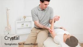  Presentation with physiotherapist - Colorful slide deck enhanced with upper limb - physiotherapist holding the arm backdrop and a soft green colored foreground