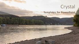  Presentation with cargo ship - Presentation design with upper-middle-rhine-valley background and a sky blue colored foreground