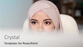  Presentation with monitor computer - Cool new slide set with upper-part-of-head backdrop and a light gray colored foreground