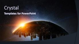  Presentation with urban - Slide set having upper side of urban globe with city scyscrapers turned upside down on the starry space background background and a wine colored foreground