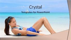  Presentation with abdominal - Colorful presentation theme enhanced with upper stomach - fitness woman training abs backdrop and a light blue colored foreground