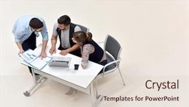  Presentation with meeting table - Beautiful presentation theme featuring upper view of business people meeting around table backdrop and a lemonade colored foreground