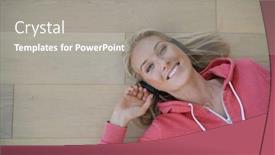  Presentation with wifi - PPT theme having upper view of woman listening to music with wifi headset background and a gray colored foreground