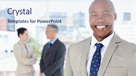  Presentation with stress free zone totally relaxed - Cool new slide set with young relaxed manager standing upright while showing a great smile backdrop and a sky blue colored foreground