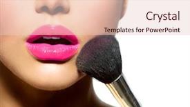  Presentation with cosmetic - Amazing PPT theme having ups - makeup make-up applying closeup cosmetic backdrop and a lemonade colored foreground