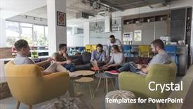  Presentation with team group - PPT theme with ups - young people group in modern background and a tawny brown colored foreground