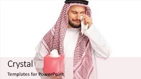  Presentation with crying - Theme consisting of upset-arabian-man-crying background and a coral colored foreground