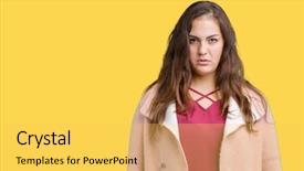  Presentation with young sing woman singing young - Slide set with upset because of problem negative background and a yellow colored foreground