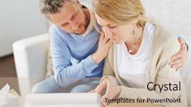  Presentation with tears - Amazing PPT theme having upset blond-haired woman with tears on her cheeks sitting next to her psychologist while he trying to comfort her backdrop and a soft green colored foreground