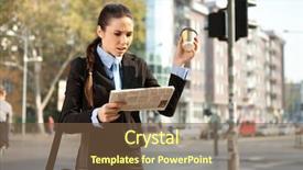  Presentation with bad news - Cool new presentation with upset businesswoman reading bad news in newspaper outdoor backdrop and a tawny brown colored foreground