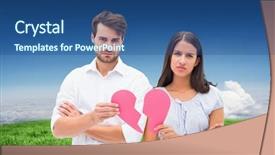  Presentation with heart clouds - Presentation theme enhanced with upset couple holding two halves of broken heart against clouds over mountain peak background and a ocean colored foreground