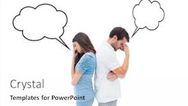  Presentation with fight - Audience pleasing slides consisting of upset couple not talking to each other after fight against speech bubble backdrop and a white colored foreground