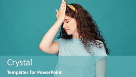  Presentation with displaying - Presentation with upset-curly-haired-girl-making background and a teal colored foreground