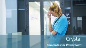  Presentation with physician - Amazing PPT layouts having upset female doctor standing backdrop and a ocean colored foreground