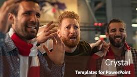  Presentation with soccer fans - PPT layouts enhanced with upset-friends-watching-sport-game background and a tawny brown colored foreground