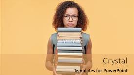  Presentation with curly hair - Audience pleasing presentation design consisting of upset-frowning-afro-american-girl backdrop and a yellow colored foreground
