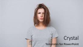  Presentation with upset - Theme enhanced with upset girl in t-shirt background and a light gray colored foreground