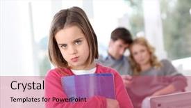  Presentation with upset - Presentation theme consisting of upset little girl who has to do homeworks background and a coral colored foreground