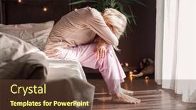  Presentation with thoughts - Presentation design with upset-middle-aged-woman-sit background and a tawny brown colored foreground