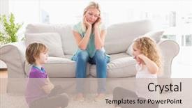  Presentation with children sibling sadness - Theme featuring upset mother looking at children background and a  colored foreground