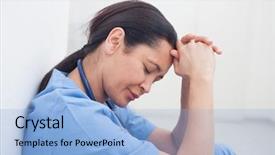  Presentation with upset - Slide set with upset nurse sitting background and a light blue colored foreground
