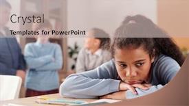  Presentation with upset - Amazing PPT theme having upset-or-offended-schoolgirl-sitting backdrop and a mint green colored foreground