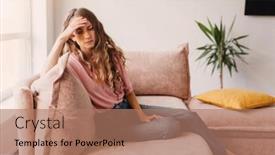  Presentation with woman sad - Presentation theme consisting of upset-sad-woman-thinking background and a coral colored foreground