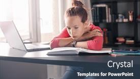  Presentation with test exam student - PPT theme featuring upset-school-girl-studying and a  colored foreground