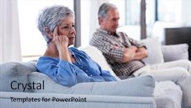  Presentation with senior couple - Slide set enhanced with upset senior couple ignoring each background and a light blue colored foreground
