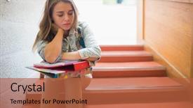  Presentation with upset - Slide set having upset student sitting on stairs background and a red colored foreground