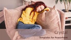  Presentation with teen girl - Slide set having upset-thoughtful-young-woman-sitting background and a coral colored foreground