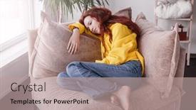  Presentation with thoughts - Slides enhanced with upset-thoughtful-young-woman-sitting background and a coral colored foreground