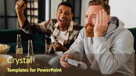  Presentation with video game - Presentation theme with upset-white-ginger-man-playing background and a tawny brown colored foreground