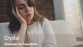  Presentation with theripist couch - Cool new PPT layouts with upset woman sitting backdrop and a gray colored foreground