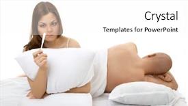  Presentation with pregnancy - Audience pleasing presentation theme consisting of upset woman with the test for pregnancy against the sleeping man backdrop and a white colored foreground