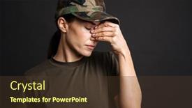  Presentation with black woman - Beautiful slides featuring upset-worried-young-military-woman backdrop and a tawny brown colored foreground