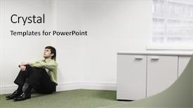  Presentation with upset - Audience pleasing slide set consisting of upset young businessman sitting backdrop and a light gray colored foreground