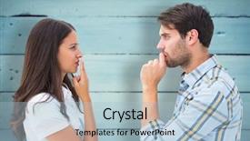  Presentation with broken home upset couple - Audience pleasing slides consisting of upset young couple not talking backdrop and a light blue colored foreground