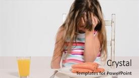  Presentation with eat - Beautiful presentation featuring upset young girl at meal time palm to forehead refusing to eat her vegetables backdrop and a coral colored foreground