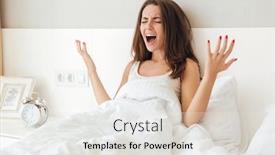  Presentation with upset - Slides having upset young girl gesturing with hands and screaming while laying in bed in the morning background and a white colored foreground