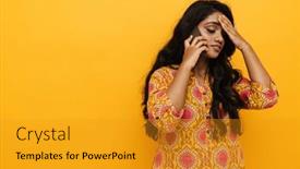  Presentation with upset - Slides enhanced with upset-young-indian-woman-wearing background and a  colored foreground