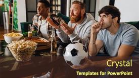  Presentation with living room - Slide set consisting of upset-young-male-friends-watching background and a tawny brown colored foreground