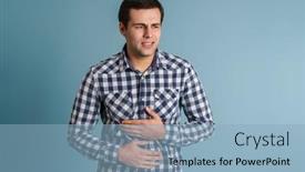  Presentation with stomach and acidity - PPT theme with upset-young-man-suffering background and a light blue colored foreground