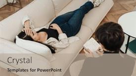  Presentation with upset - Slides with upset-young-woman-lying background and a mint green colored foreground